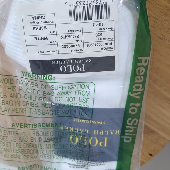 Polo Ralph Lauren quarter socks white in color 3 pair - Picture 2 of 2